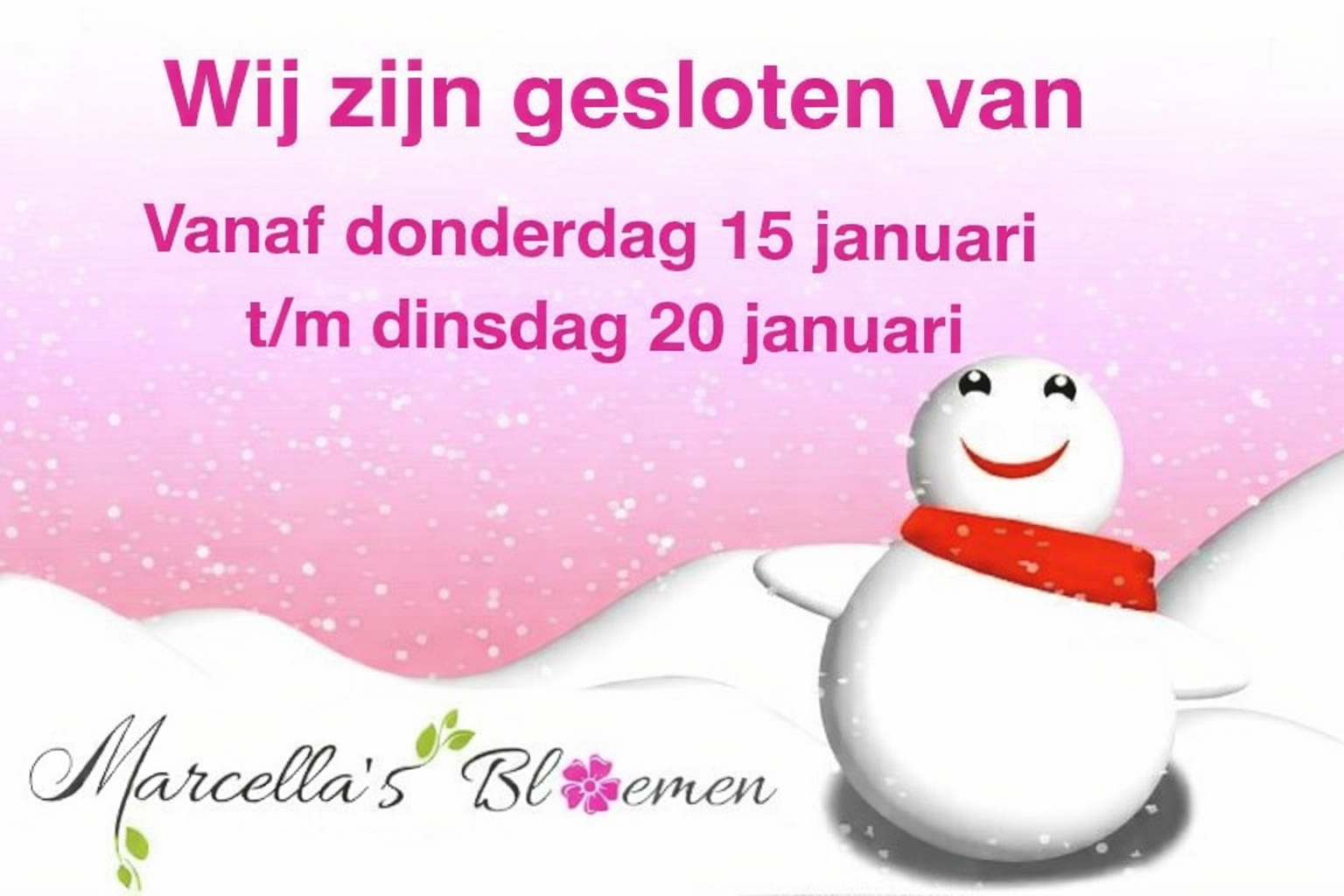 vakantie tot 20 jan